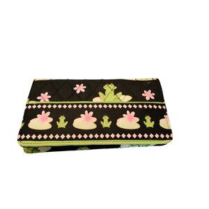 Quilted Frog Print Black Wallet With Pink Accents